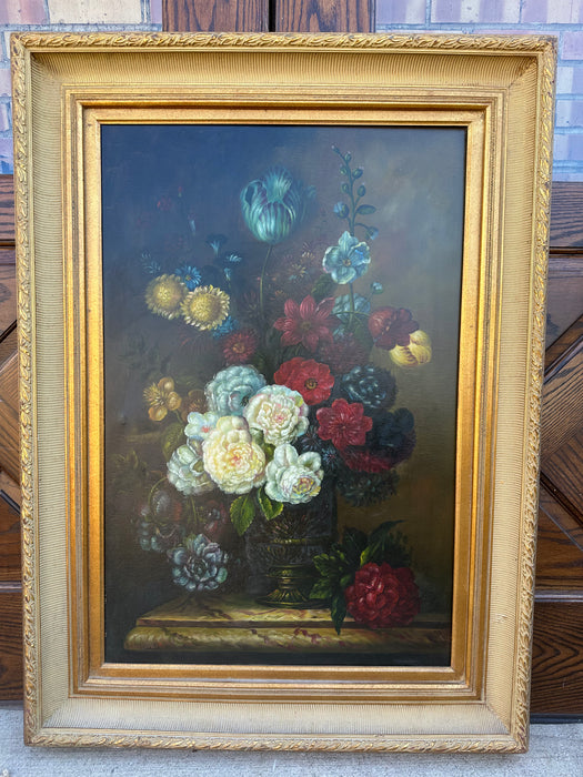 LARGE FLORAL BOUQUET OIL ON CANVAS SIGNED