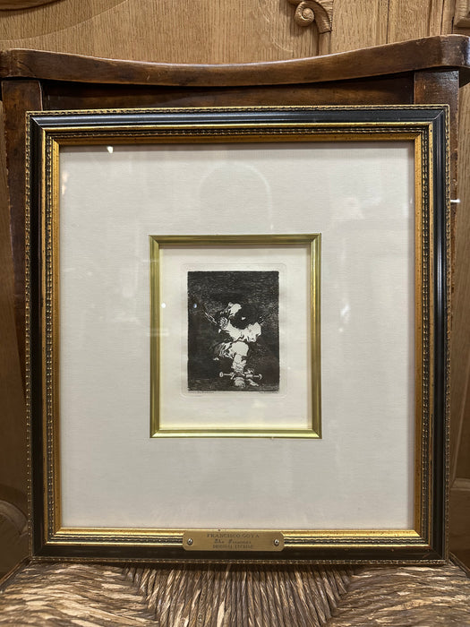 FRANCISCO GOYA 1869 ETCHING WITH CERTIFICATE OF AUTHENTICITY "THE PRISONER"