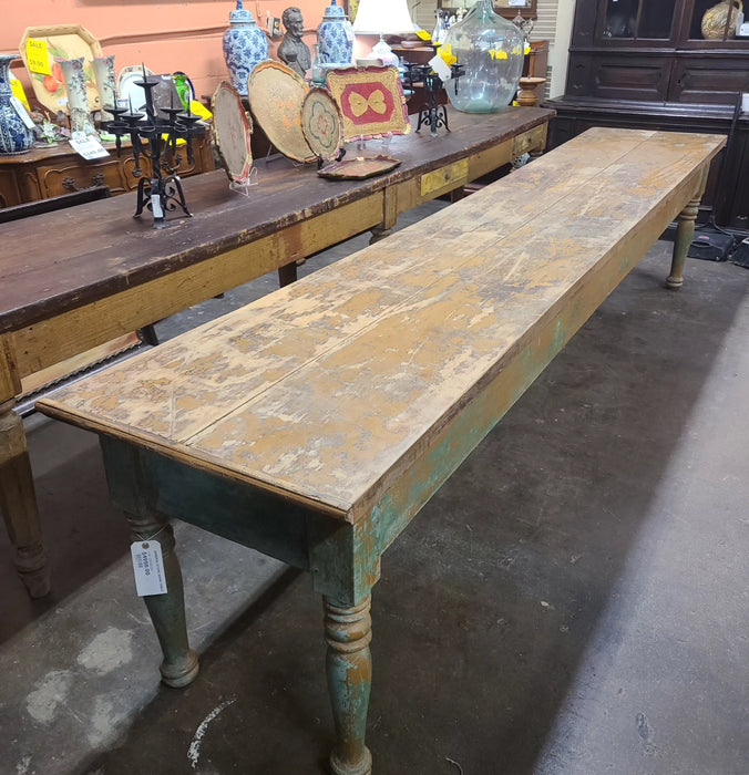 GENERAL STORE WORK TABLE WITH GREEN PAINT