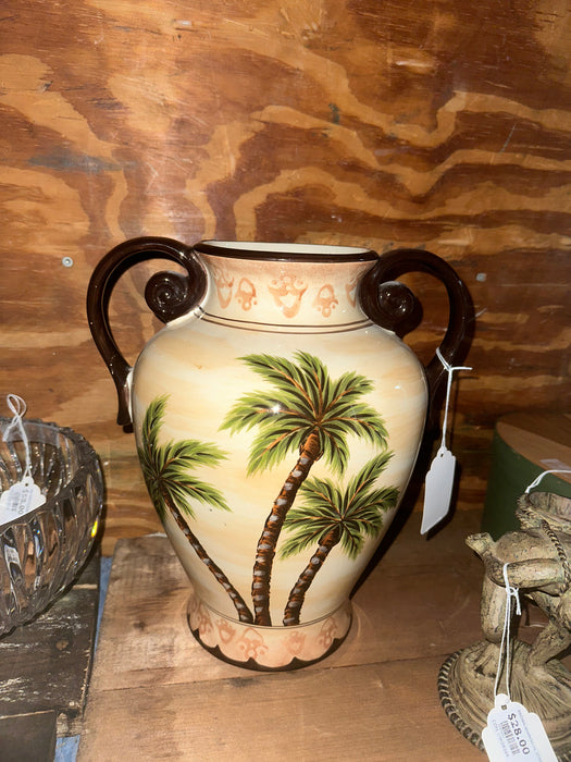LARGE CERAMIC PAINTED PALM TREEVASE