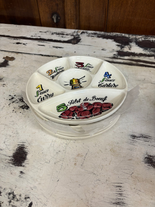 GIEN FRANCE SET OF 6 MIDCENTURY DIVIDED DINNER PLATES IN BOX
