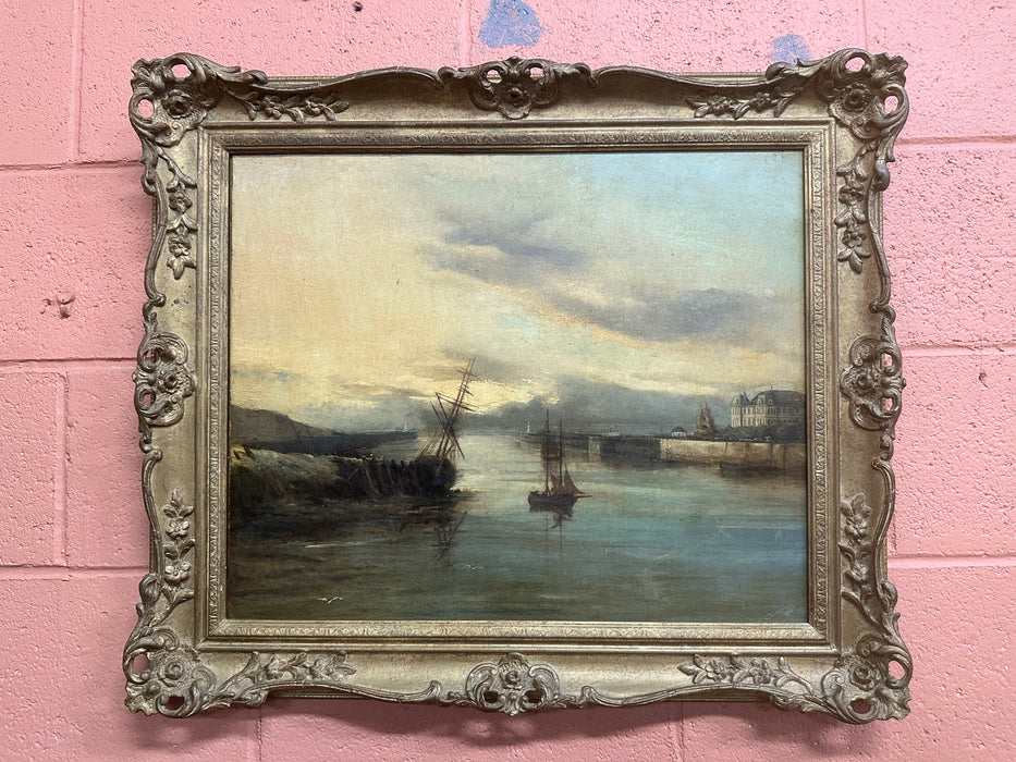 SMALL GILT FRAMED OIL PAINTING OF A SAILING SHIP