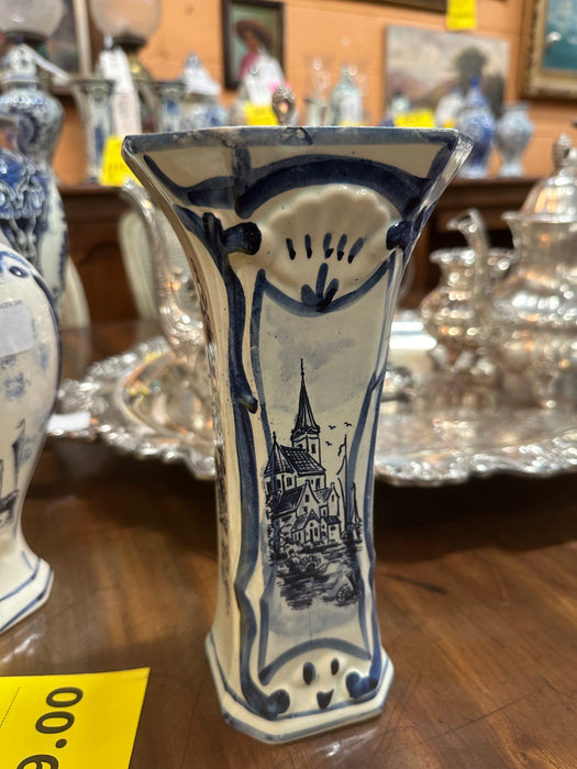 HAND PAINTED BLUE DELFT VASE WITH BUILDING
