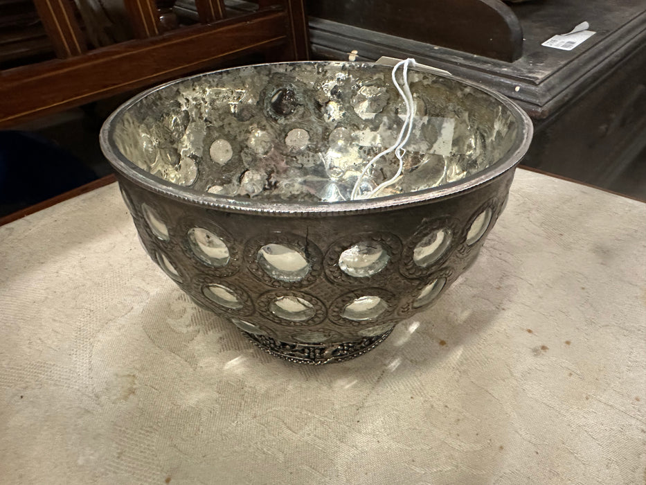METAL CLAD INDIAN GLASS BOWL