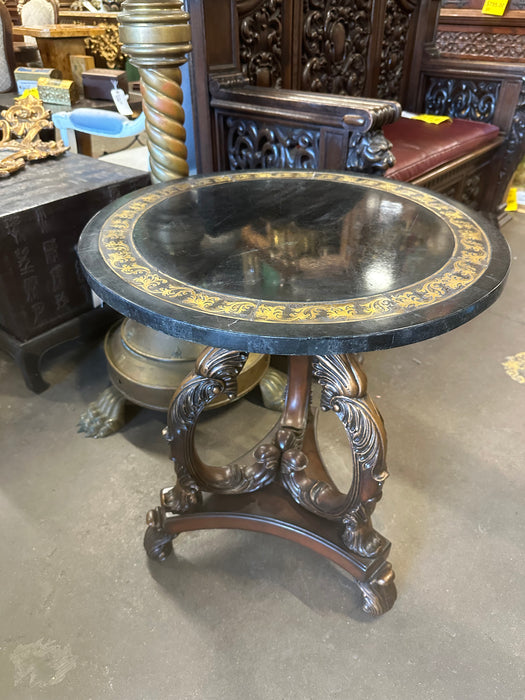 FRENCH STYLE MARBLE CLAD TOP BRASS BOULLE INLAID LAMP TABLE-NOT OLD