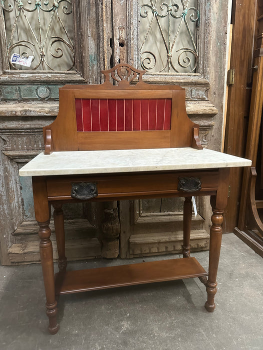 TINY MARBLE SIDE TABLE WITH BACK SPLASH