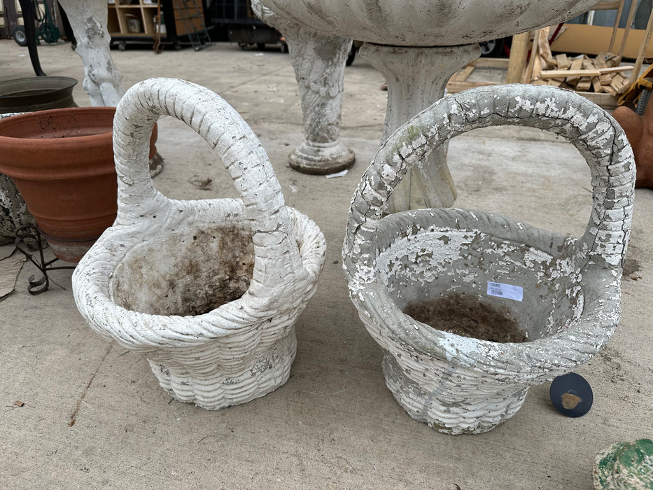 PAIR OF CONCRETE BASKET PLANTERS
