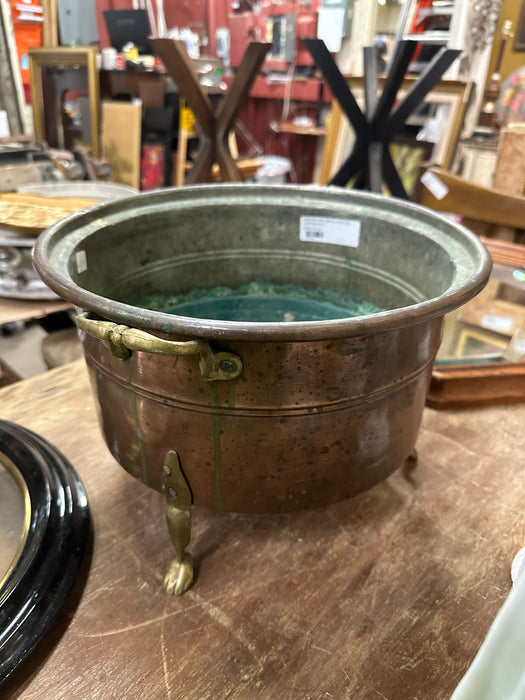 COPPER AND BRASS FOOTED COPPER JARDINIERE