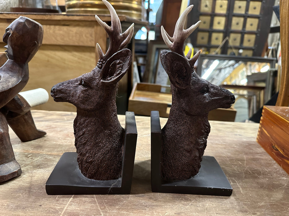 LARGE PAIR OF ANTLERED DEER BOOKENDS