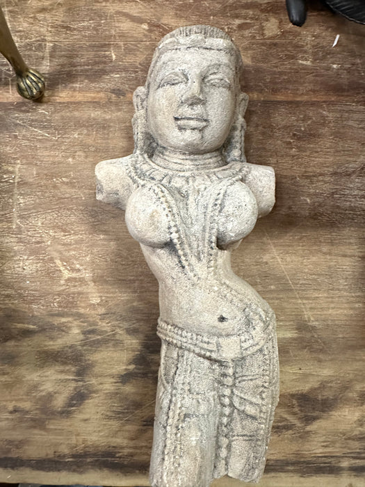 INTRICATELY CARVED STONE INDIAN LADY STATUE