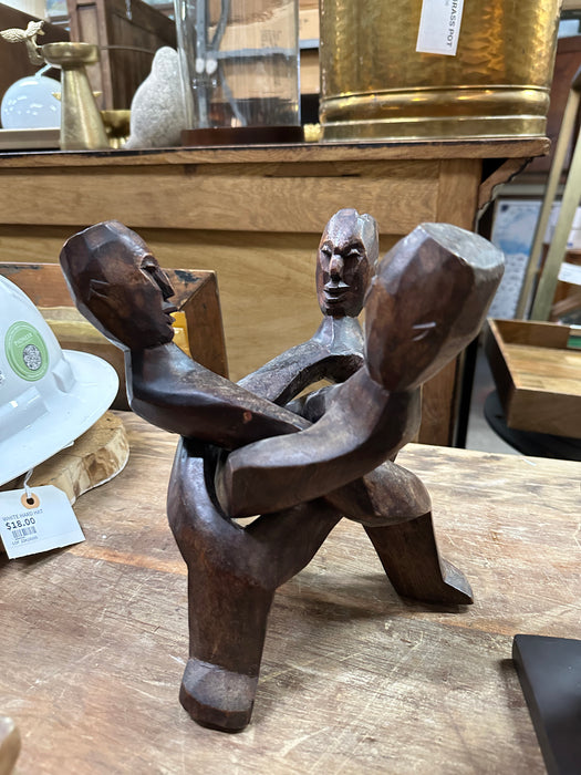 AFRICAN MEN CARVED WOOD FOLDING STAND