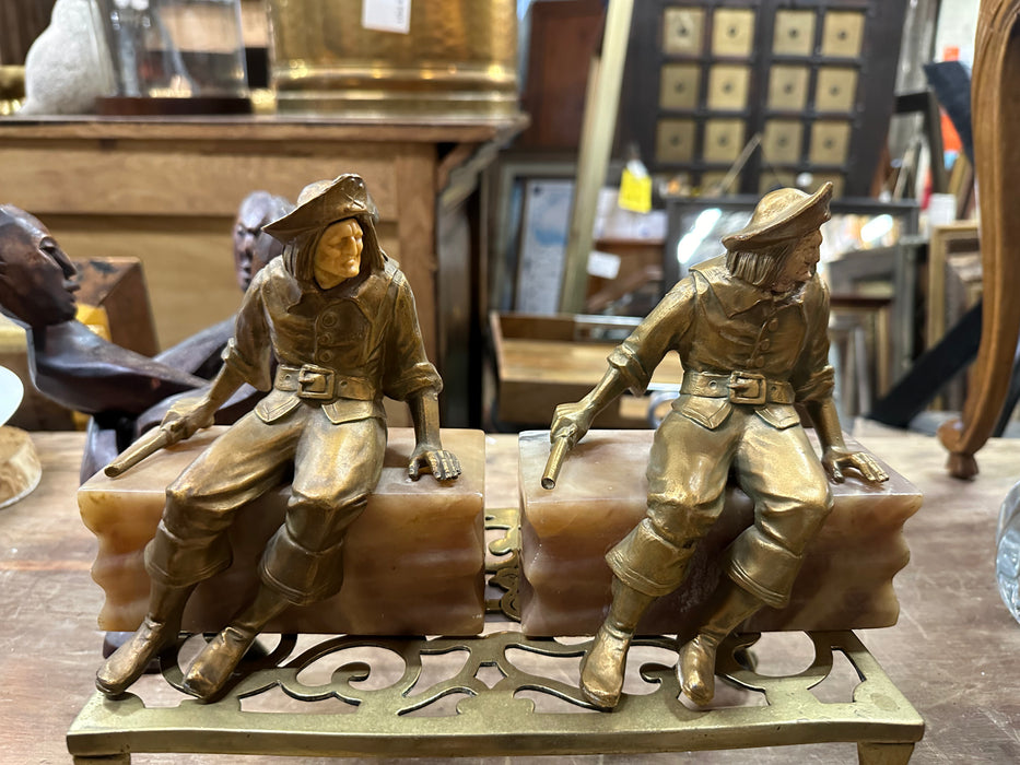 PAIR OF 1920'S SPELTER AND MARBLE PIRATE BOOKENDS