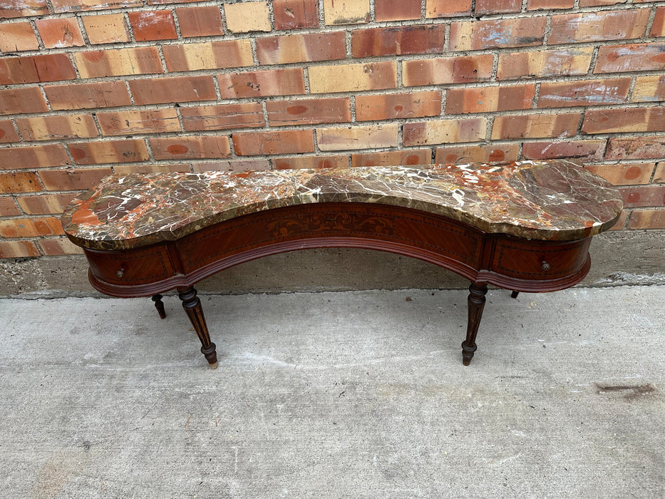 MARBLE TOP LOW KIDNEY SHAPED CONSOLE-AS FOUND