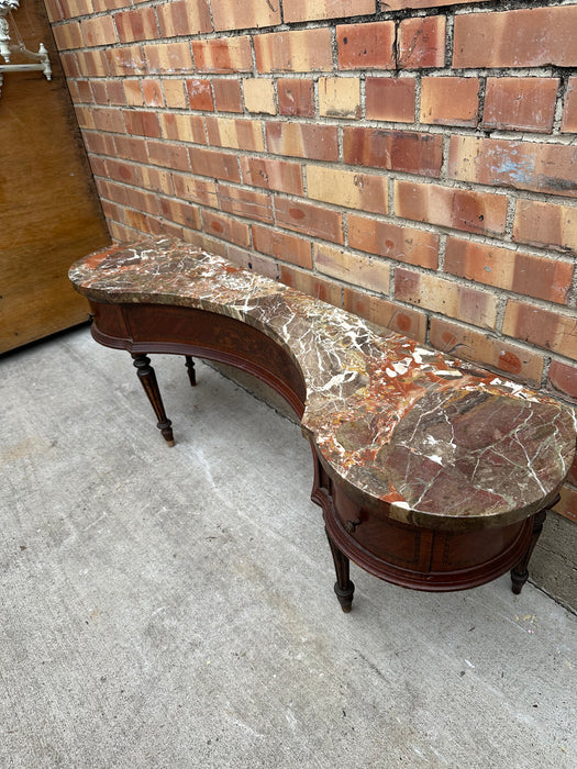 MARBLE TOP LOW KIDNEY SHAPED CONSOLE-AS FOUND