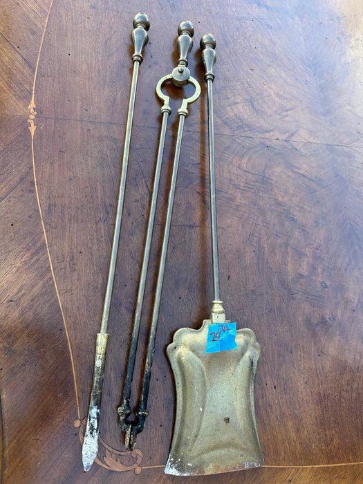 BRASS FIRE TOOL SET WITH SHOVEL, TONGS AND POKER