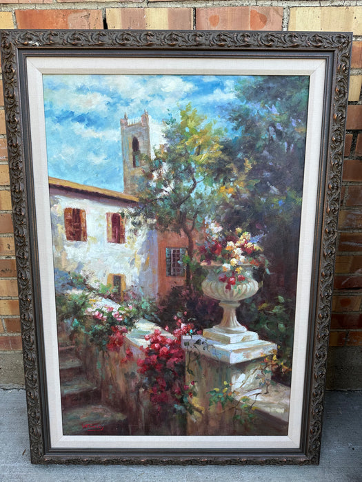 FRAMED IMPRESSIONIST OIL PAINTING OF A VILLA