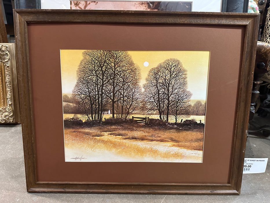 PRINT OF SUNSET ON PRAIRIE FARM