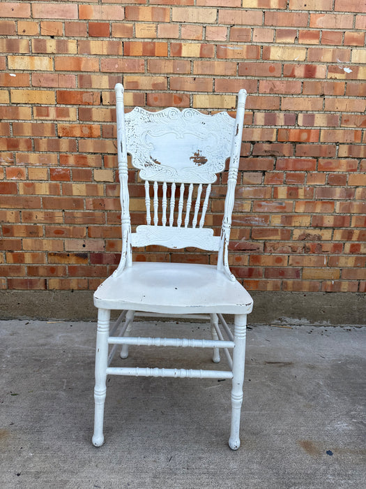 OAK PRESSED BACK CHAIR PAINTED WHITE- AS FOUND