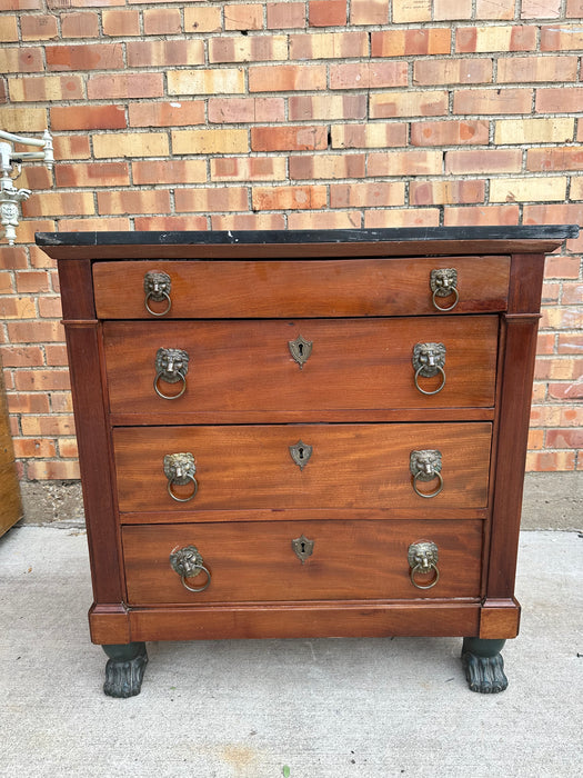 FRENCH EMPIRE MAHOGANY LOWBOY MARBLE TOP CHEST