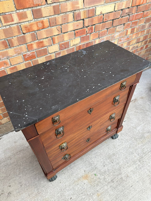 FRENCH EMPIRE MAHOGANY LOWBOY MARBLE TOP CHEST