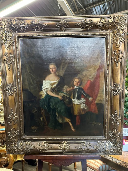 FRAMED OIL PAINTING OF MADAME M DE LAMBESC WITH HER BROTHER LOUIS DE LORRAINE COUNT OF BRIONNE