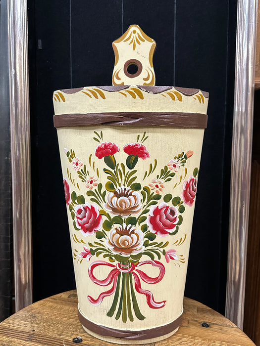 FLORAL PAINTED SMALL BARRELL CONTAINER