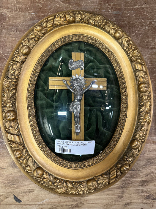 SMALL BUBBLE GLASS GOLD AND GREEN  FRAME JESUS PRINT