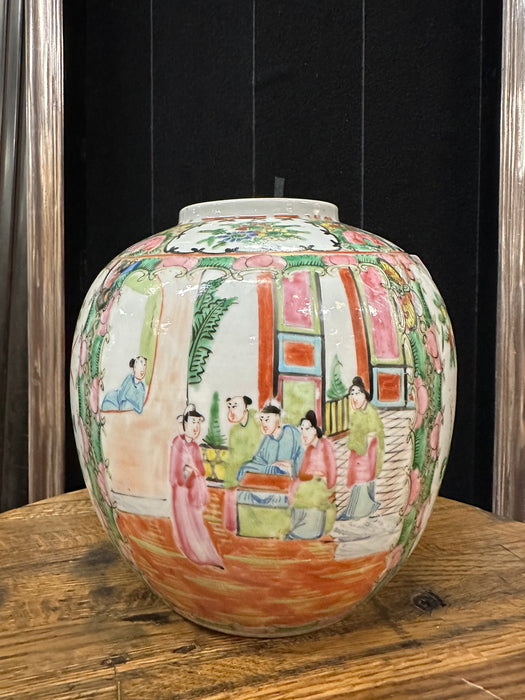 BULBOUS GINGER JAR ROSE-FAMILLE NO LID