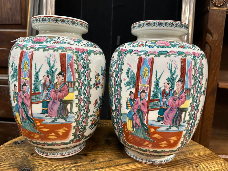 PAIR ROSE MEDALLION VASES