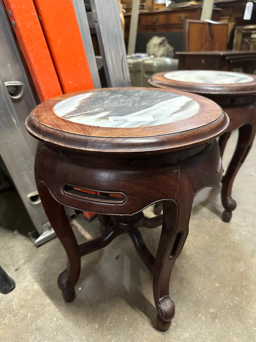 PAIR OF ASIAN MARBLE PETITE TABLES