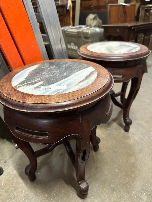 PAIR OF ASIAN MARBLE PETITE TABLES
