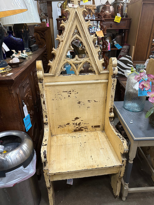 PAIR OF TALL BACK PAINTED GOTHIC CHURCH CHAIRS