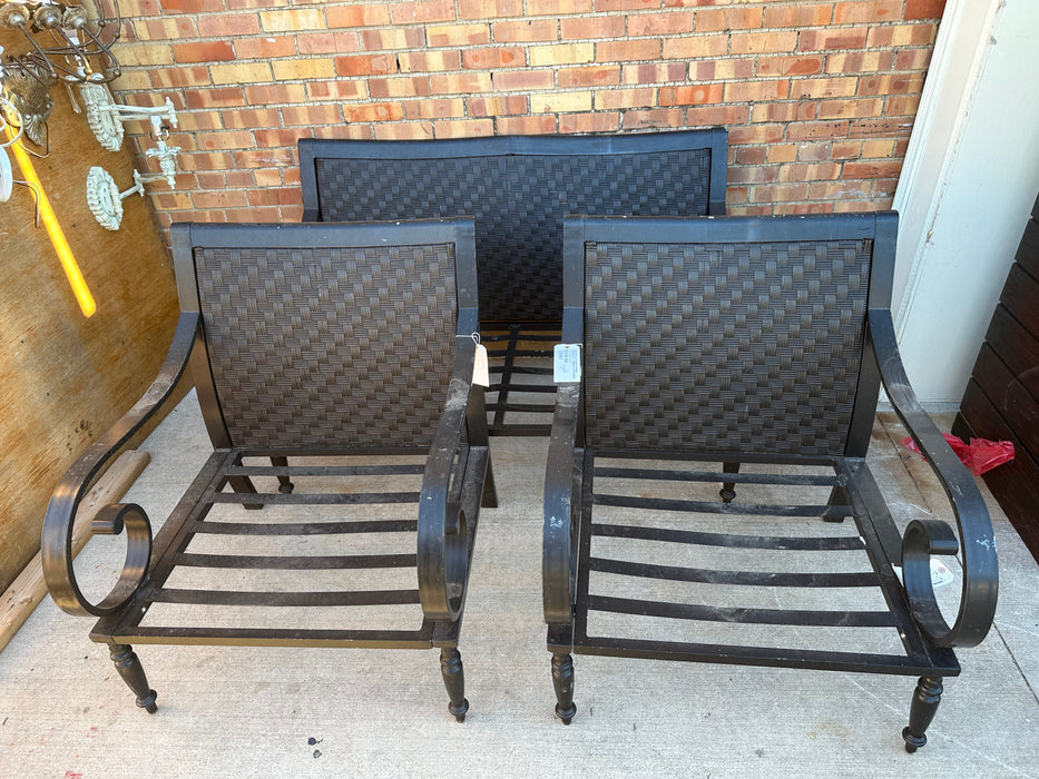 PAIR OF ALUMINUM FRAME CHAIRS AND A BENCH ( 3 PIECES)