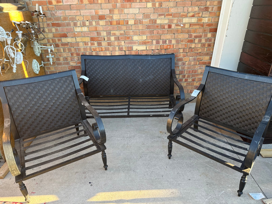 PAIR OF ALUMINUM FRAME CHAIRS AND A BENCH ( 3 PIECES)