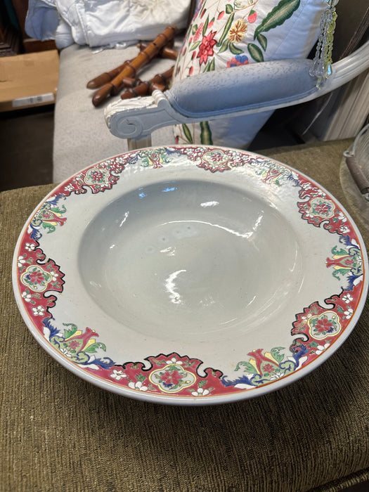 LARGE CHINESE BOWL WITH PINK FLORAL BORDER