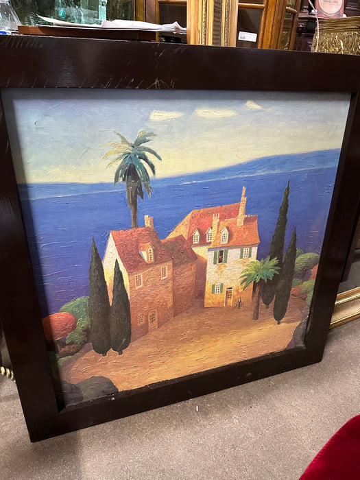 FRAMED SEASIDE OIL PAINTING GICLEE WITH HOUSE
