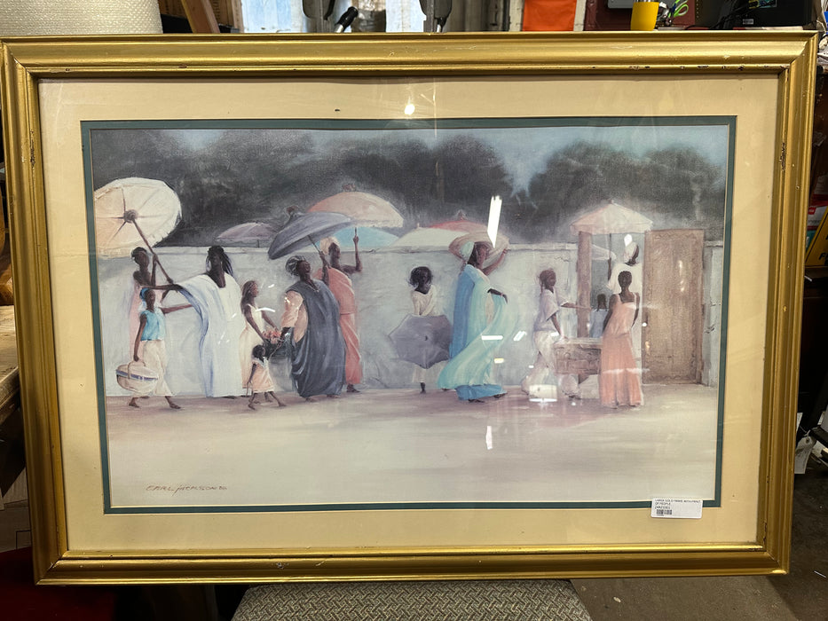 LARGE GOLD FRAME WITH PRINT OF PEOPLE