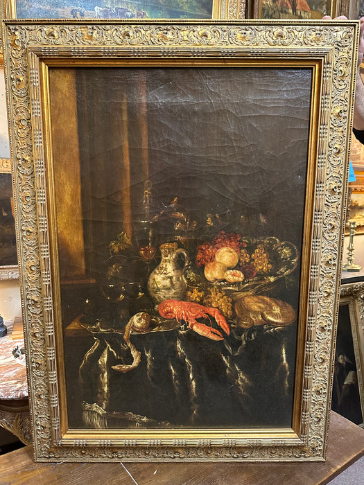 LARGE VERTICAL OIL PAINTING WITH LOBSTER