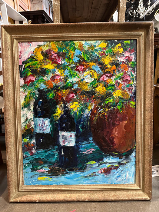 FRAMED FLORAL ABSTRACT OIL PAINTING ON BOARD BY ROXANNE NICHOLS
