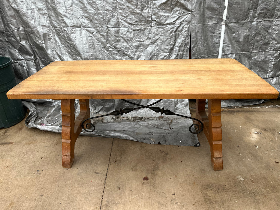 SPANISH IRON STRETCHER LIGHT OAK TABLE