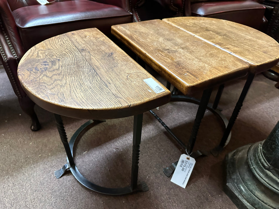 SET OF 3 IRON AND OAK SMALL TABLES