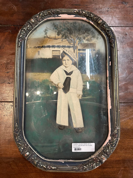 BUBBLE GLASS FRAME WITH LITTLE SAILOR BOY AS FOUND