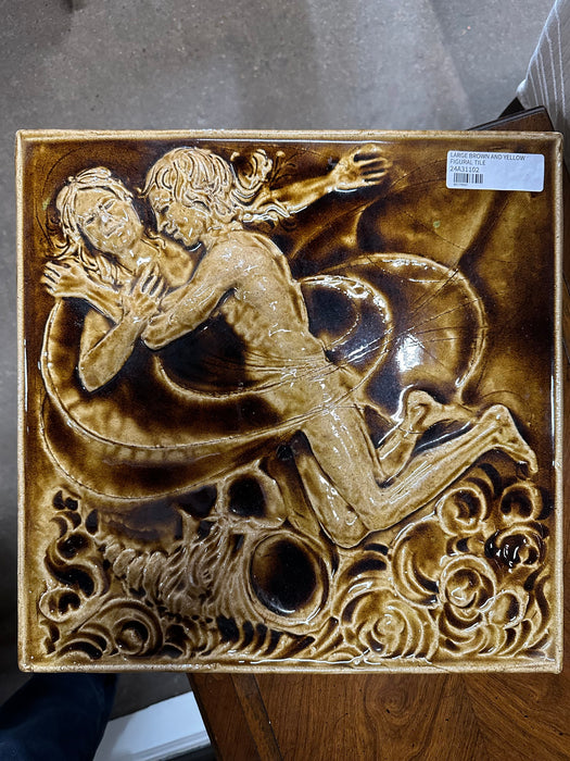 LARGE BROWN AND YELLOW FIGURAL TILE