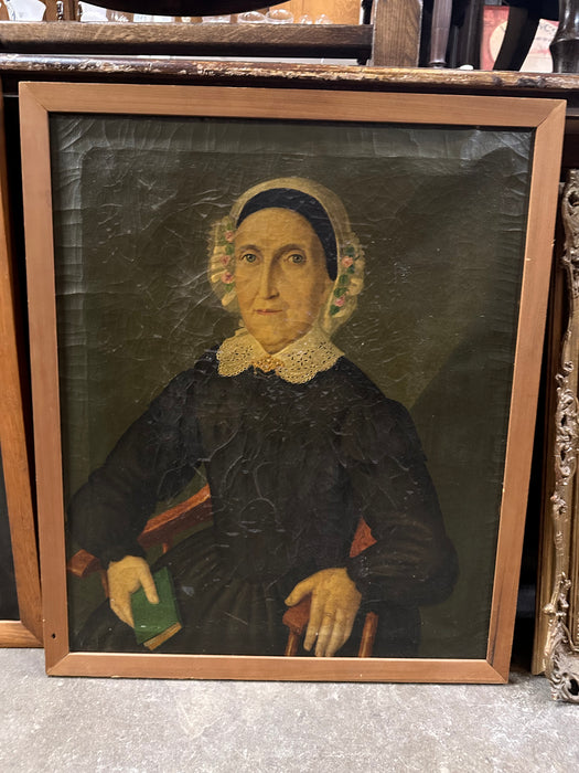 FRAMED OIL PAINTING OF OLD WOMAN IN A BONNET