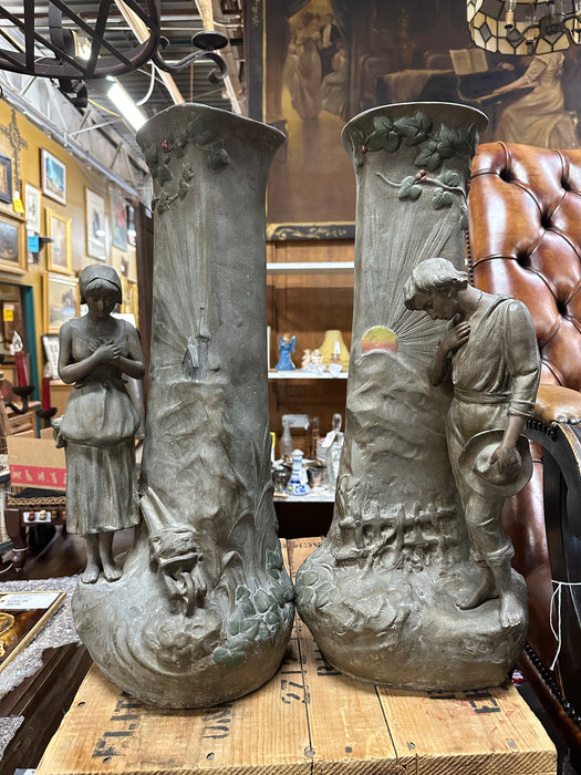 PAIR OF SPELTER ART NOUVEAU VASES