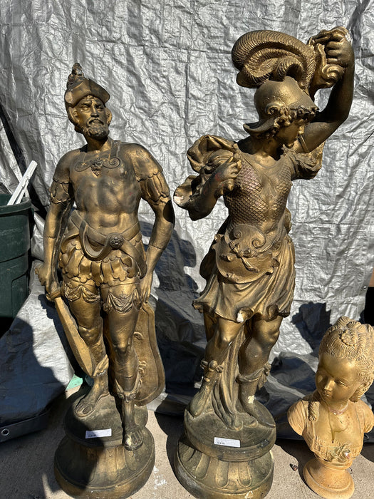 PAIR TALL PLASTER SOLDIER GOLD STATUES