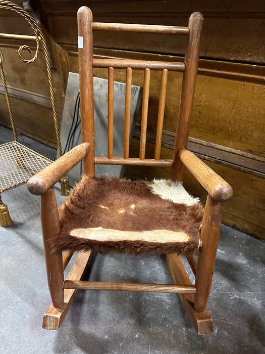 TALL BACK CHILD'S ROCKER WITH COWHIDE SEAT