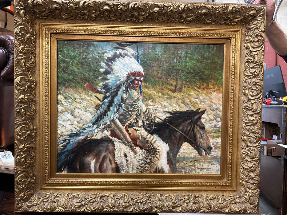 "ROLLIN THUNDER" FRAMED INDIAN ON A HORSE OIL PAINTING BY MARK MATENSEN