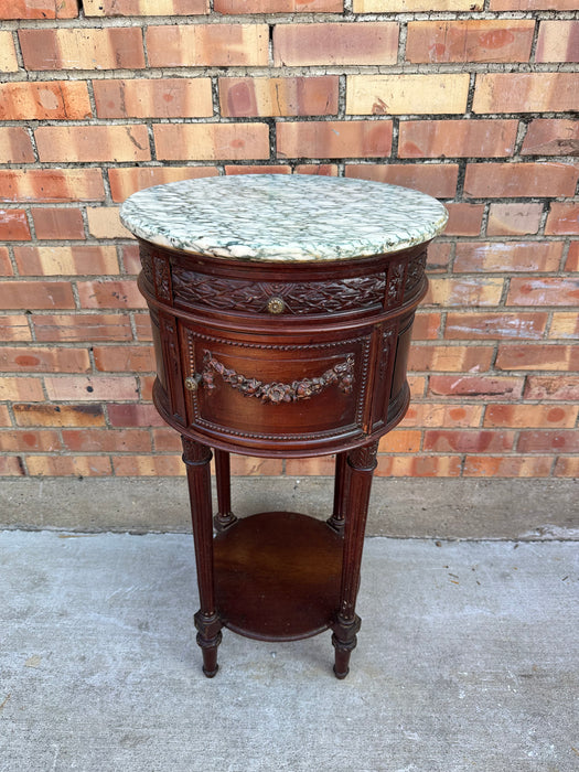 LOUIS XVI ROUND MARBLE TOP SIDE CABINET