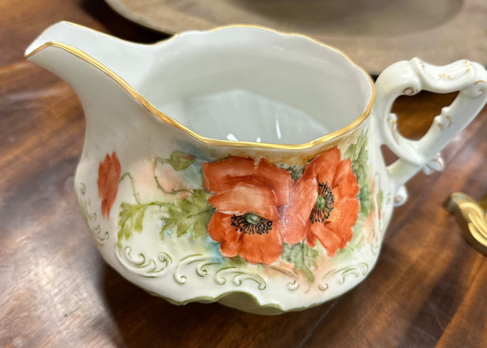 HAND PAINTED FLORAL PITCHER WITH POPPIES